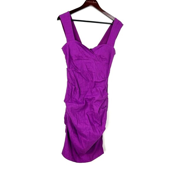 Artelier Nicole Miller Dress Women 12 Linen Purple Surplice Ruched Bodycon Tank - Picture 3 of 12